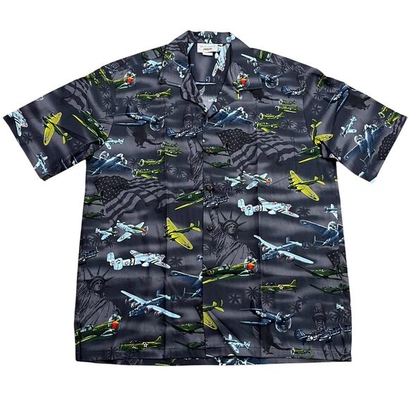 NWOT Pacific Legend USA Fighter War Plane Hawaiian Shirt Black Size XL - Picture 1 of 5